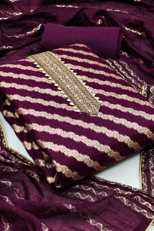 Fancy Chanderi Silk Lining Jacqaurd Salwar Suit For Women